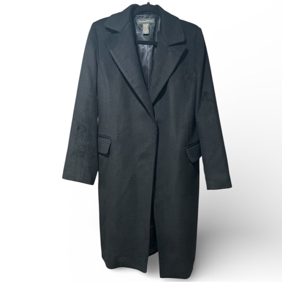 Banana Republic Black Wool Coat Removable Angora Fur Collar Medium Like New - Picture 5 of 12